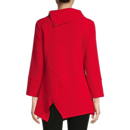 Buy π Calessa Knit Envelope Collar Long Sleeve Asymmetrical Hem Tunic Red π€© - Image 2