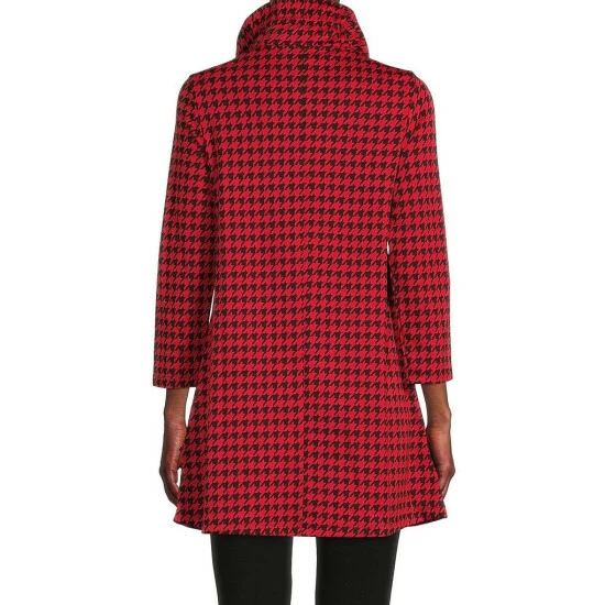 Best reviews of 🎁 Calessa Houndstooth Print Wire Collar 3/4 Sleeve Zipper Front Detail Tunic Black/red 🥰 - Image 2