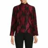 Flash Sale ⌛ Calessa Knit Burnout Tie Dye Print Stand Collar Long Sleeve Zip Front Top Black/red 💯