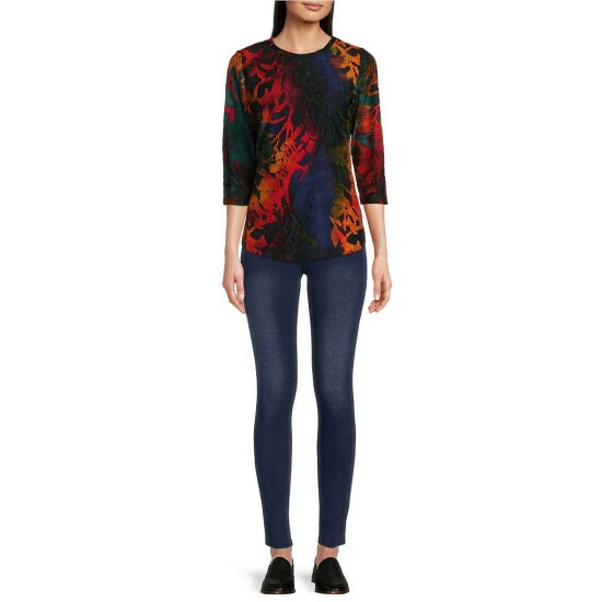 Brand new 💯 Calessa Petite Size Burnout Tie Dye Knit Crew Neck 3/4 Sleeve Tunic Red Multi ✔️ - Image 3