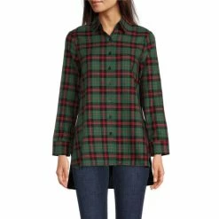 Wholesale 🔔 Calessa Plaid Velvet Yarn Dye Print Embroidered Long Sleeve Point Collar Button Front High-Low Tunic Black Multi 💯