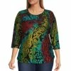 Buy ✔️ Calessa Plus Size Burnout Tie Dye Jewel Neck 3/4 Sleeve Tunic Emerald Multi 🌟