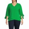Promo 🎉 Calessa Plus Size Pebble Crepe V-Neck 3/4 Ruffle Sleeve Crossover Hem Tunic Kelly Green 🥰