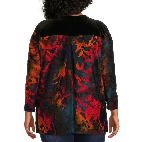 Best reviews of π€© Calessa Plus Size Velvet Embroidered V-Neck Tie Dye Burnout Knit Bracelet Sleeve Tunic Black Multi β¨ - Image 2