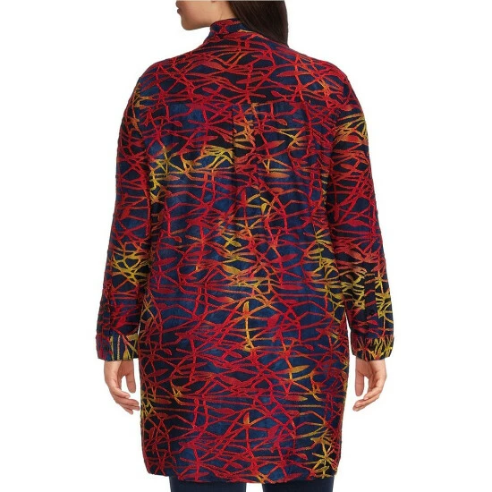 Discount π Calessa Plus Size Burnout Tie Dye Print Knit Point Collar Neck Long Sleeve Button Front Tunic Blue Multi π - Image 2