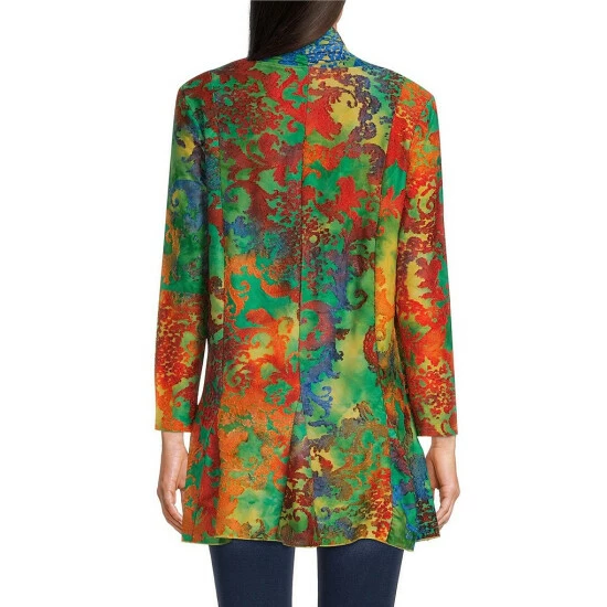 Coupon 😉 Calessa Tie Dye Burnout Print Long Sleeve Knit Open Front Cardigan Blue Multi 😀 - Image 2