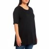 Cheap 🔥 Calessa Plus Size Short Sleeve Jewel Neck Swing Flare Hem Knit Jersey Tunic Black 🌟