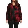 Coupon 😉 Calessa Plus Size Burnout Tie Dye Print Open Front Long Sleeve Drape Cardigan Red Multi ✨