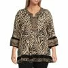 Best reviews of 🤩 Calessa Plus Size Embroidery Trim Animal Print 3/4 Sleeve Split Round Neck Tunic Black/sand/multi ❤️