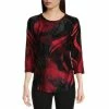 Cheap ❤️ Calessa Burnout Abstract Paisley Print Jewel Neck 3/4 Sleeve Jacquard Blouse Red Multi ✨